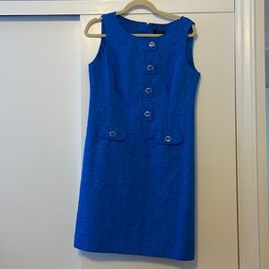 Tahari Blue Sheath Dress with Silver Button Detailing 8P